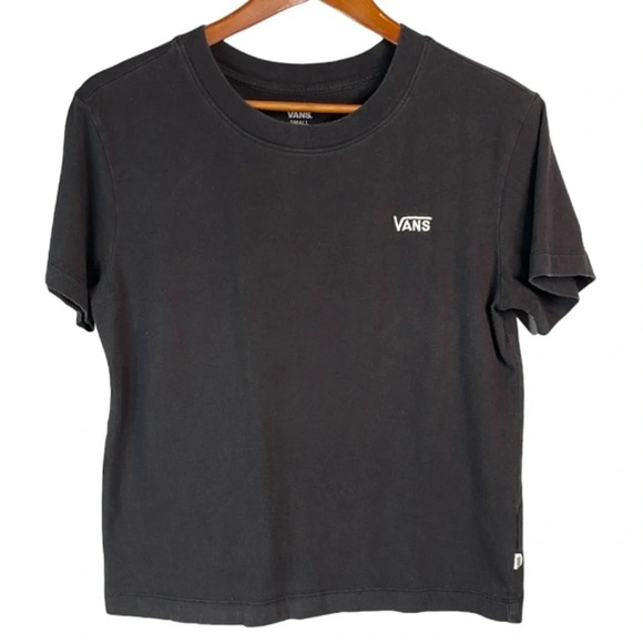 VANS Boxy T-Shirt Black Embroidered Chest Logo Crewneck Short Sleeves Size Small - Picture 2 of 11